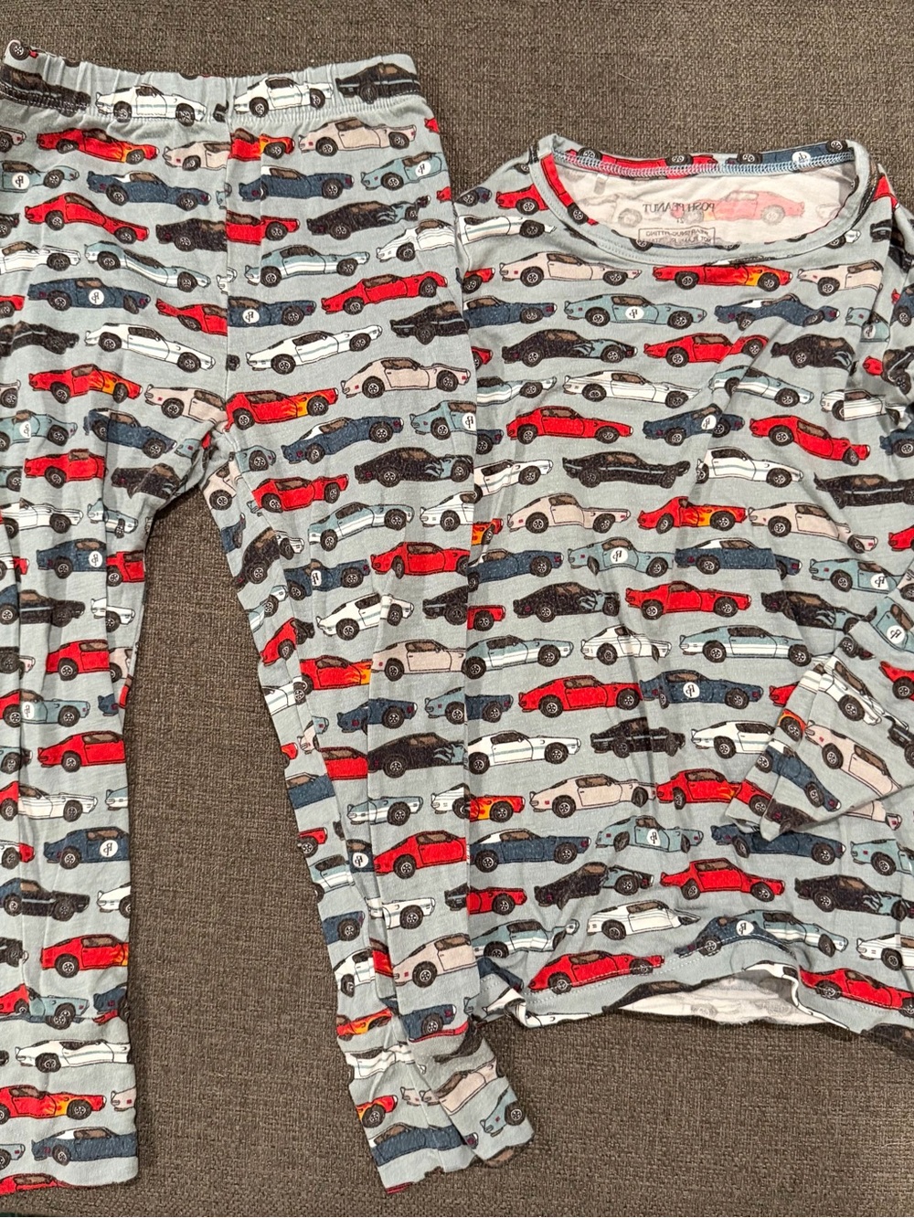 Light Blue Kids Pajama Set with Red and Gray Cars
